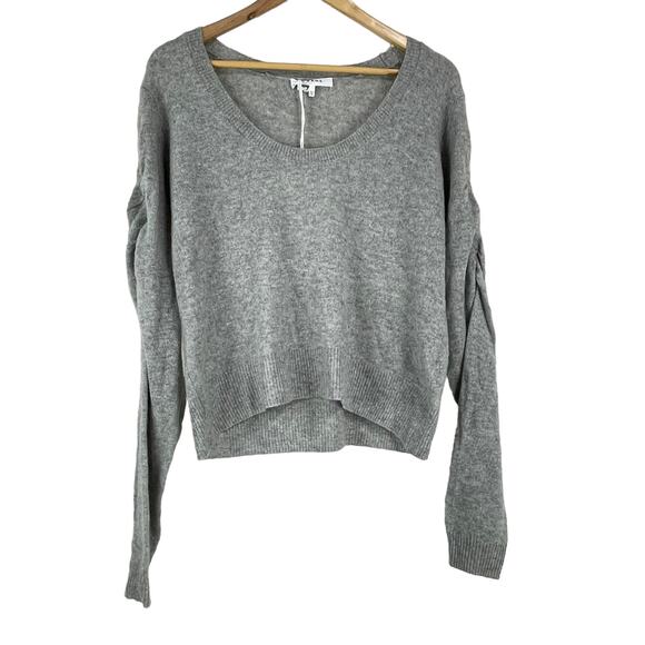 Frame NWT Long Sleeve Scoop Neck Sweater 100% Cashmere Gray Size XL Ruched - Picture 5 of 12